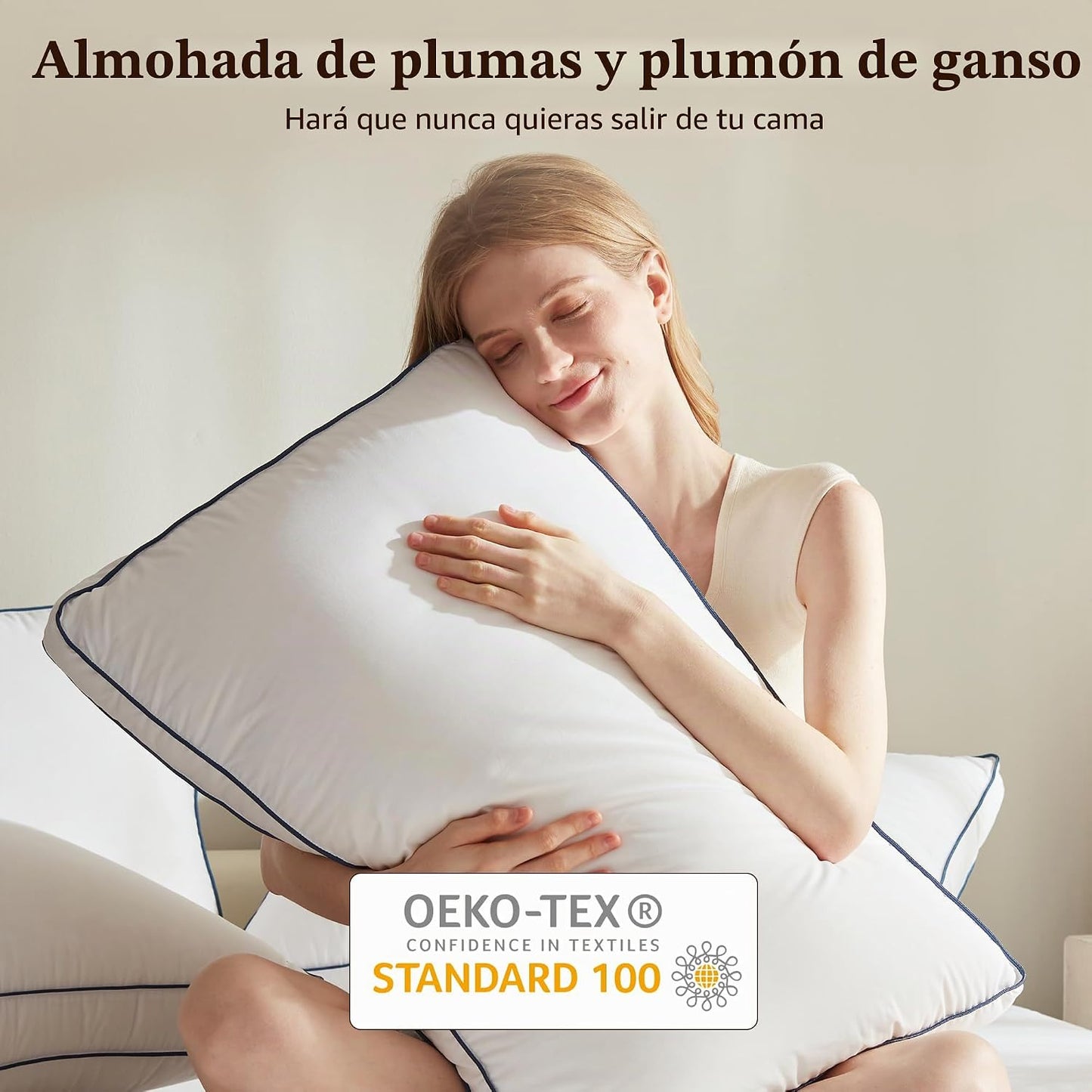 Cosybay Juego de 2 almohadas de plumas de ganso y plumón de tamaño...