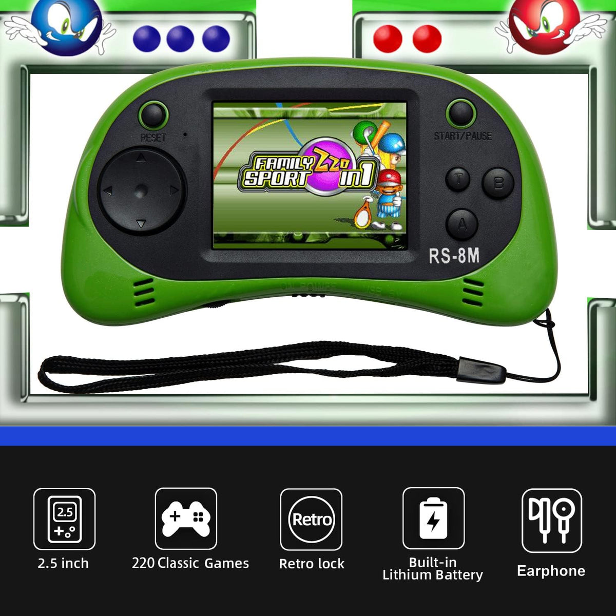 EASEGMER Juegos de mano para niños de 16 bits integrados de 220 HD,...