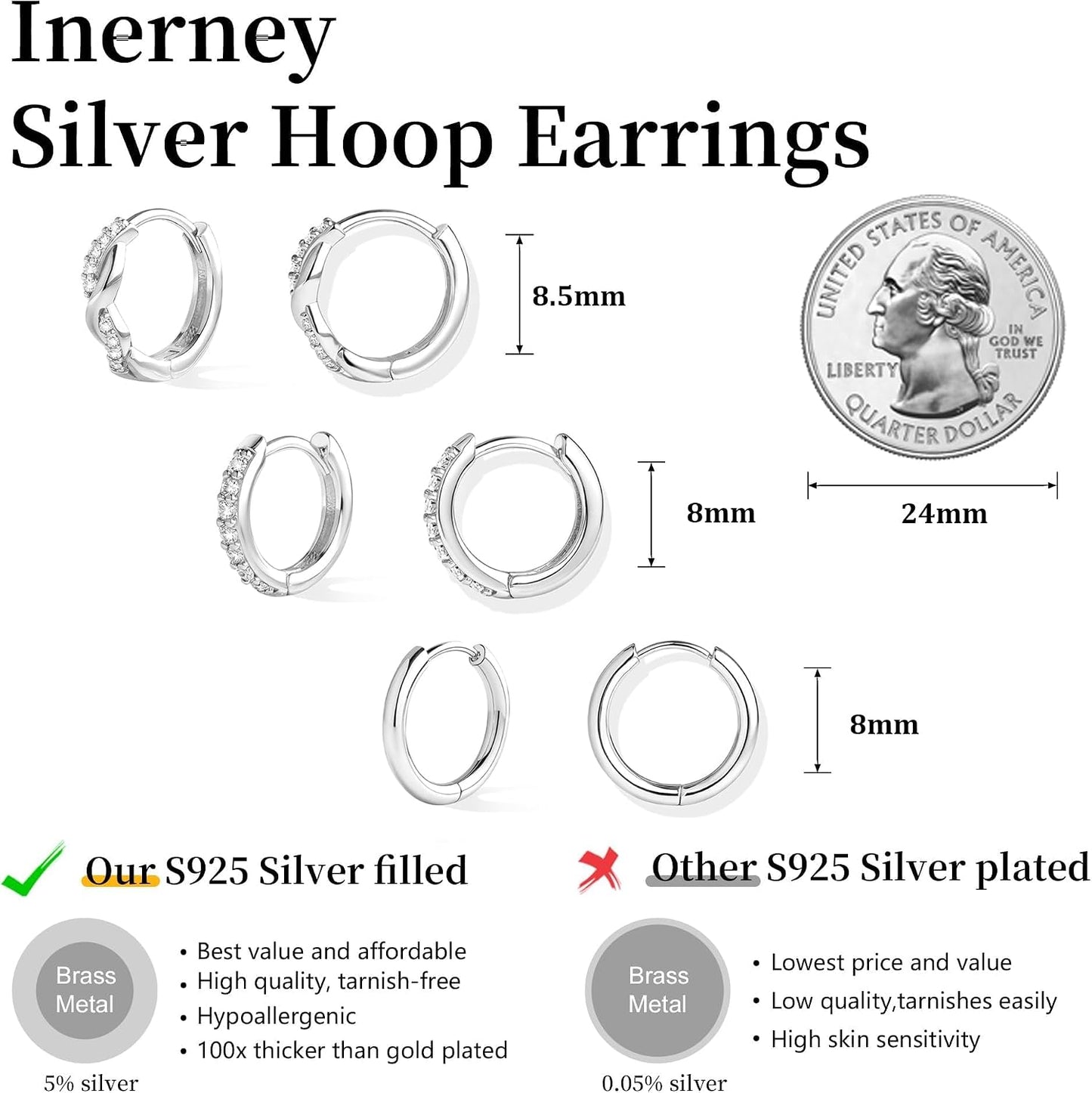 Inerney Juego de Aretes de Aro Abrazadera (Huggie) Dorados para Muj...