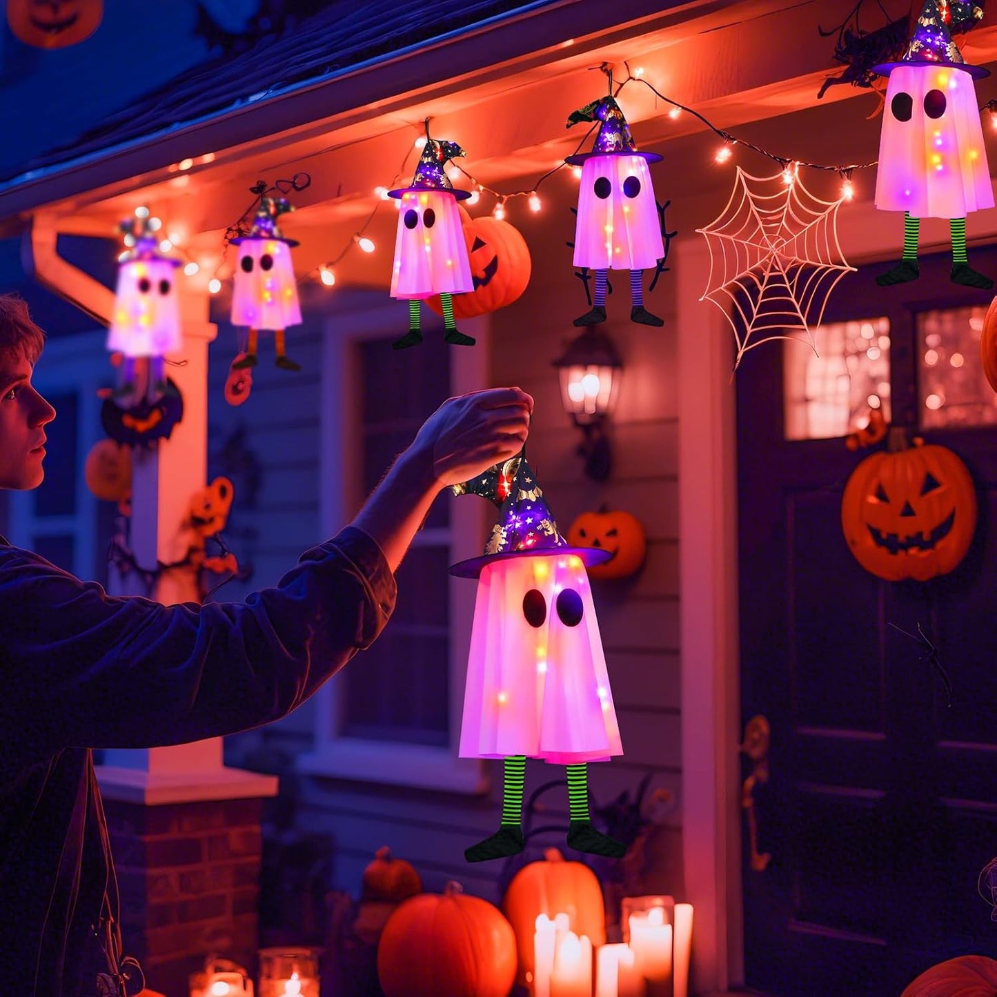 6P se iluminan fantasmas colgantes para decoración de Halloween al...
