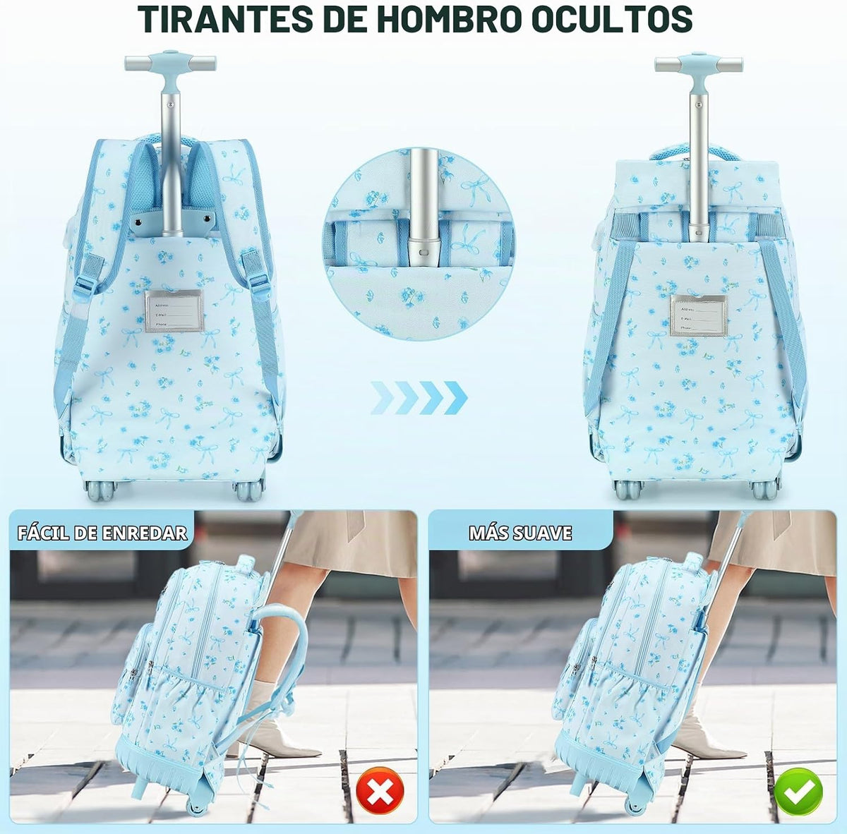 ACESAK Mochila con ruedas para niñas, mochila escolar con ruedas en...