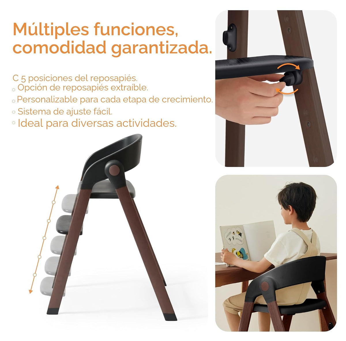 KUB Silla alta para bebés y niños pequeños ajustable plegable conve...