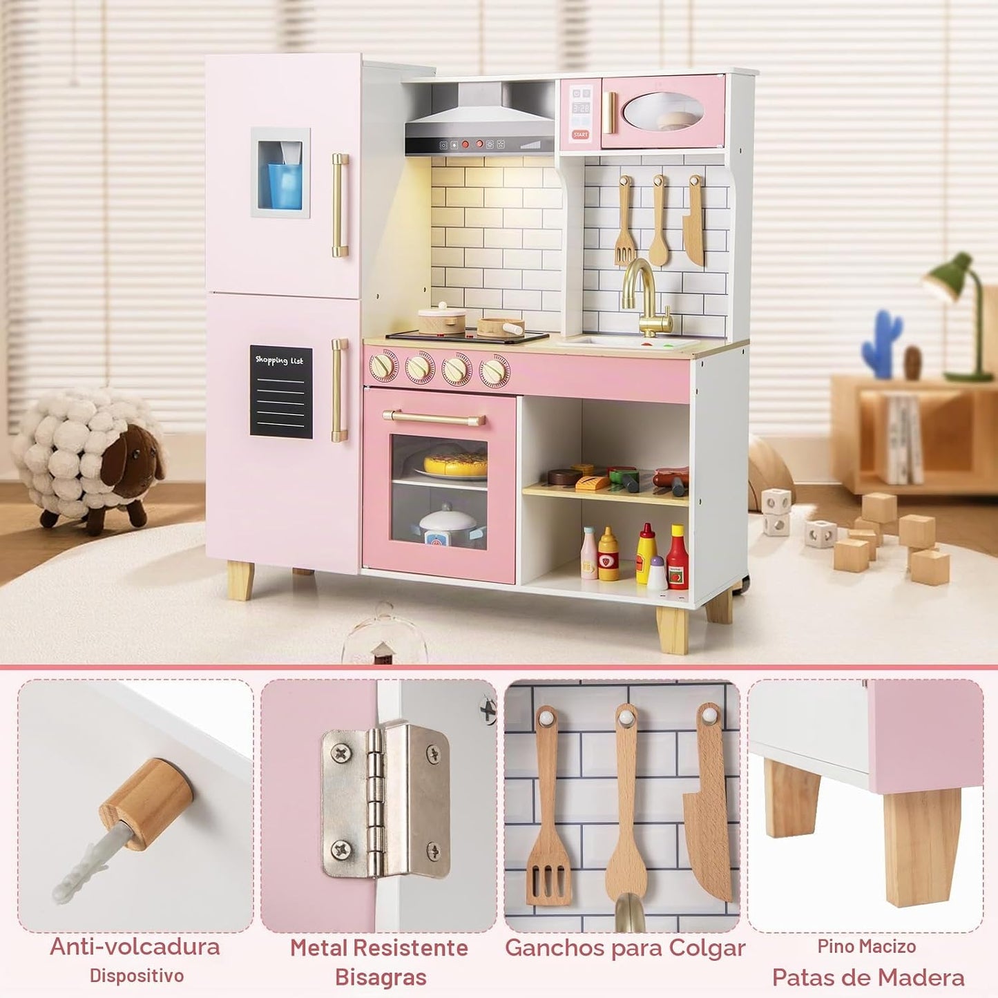 Costzon Juego de Cocina Infantil de Madera, Cocina de Simulación co...