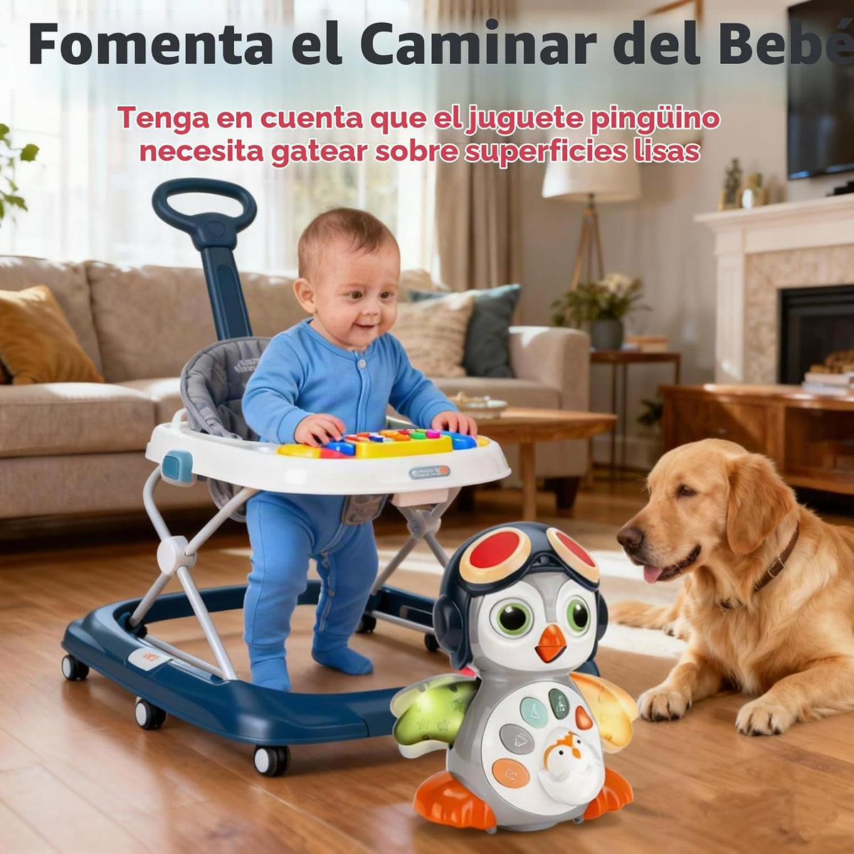XULIONTS Juguete para bebé de pingüino gateante con música y luces,...