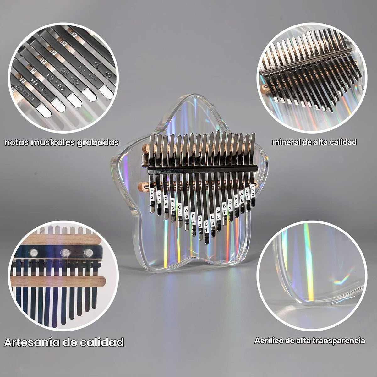 Beveetio Kalimba de Pulgar Transparente con Estuche Protector Eva,...