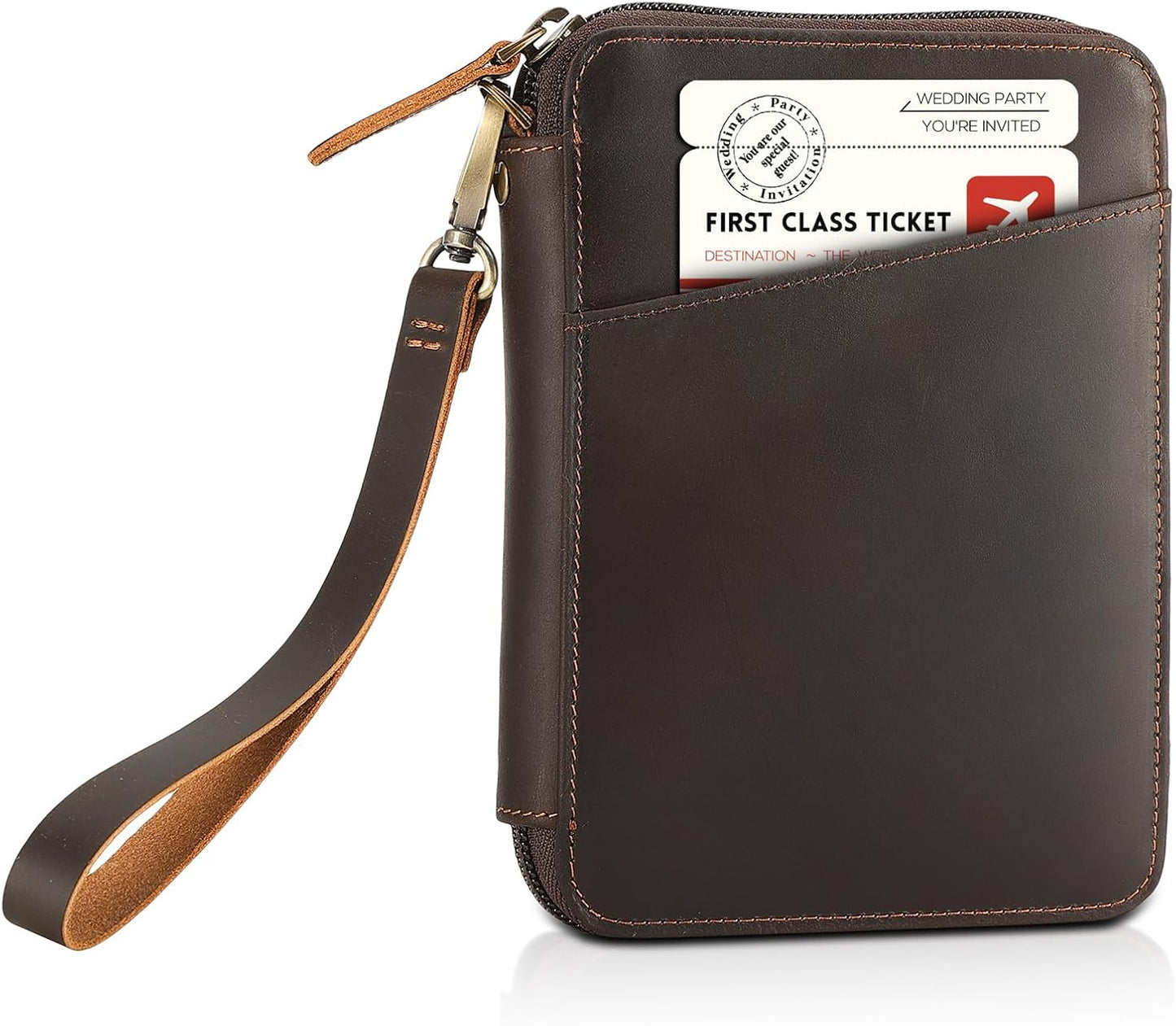 Polare - Cartera de cuero de grano completo para pasaporte familiar...