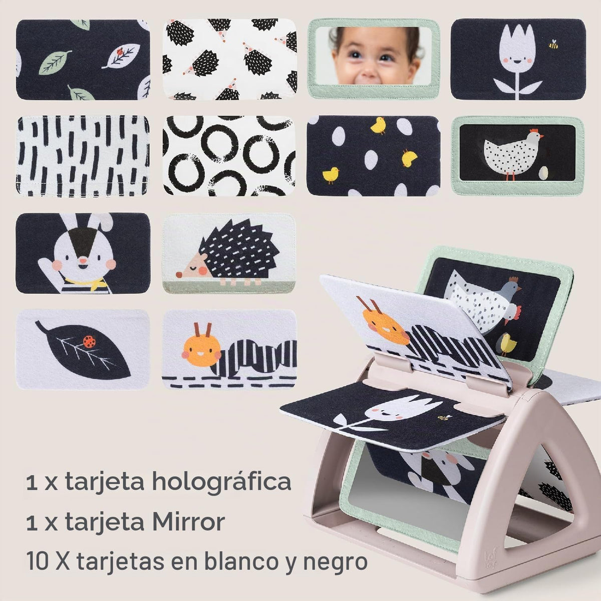 Taf Toys Libro giratorio de traqueteo en blanco y negro, juguete pa...