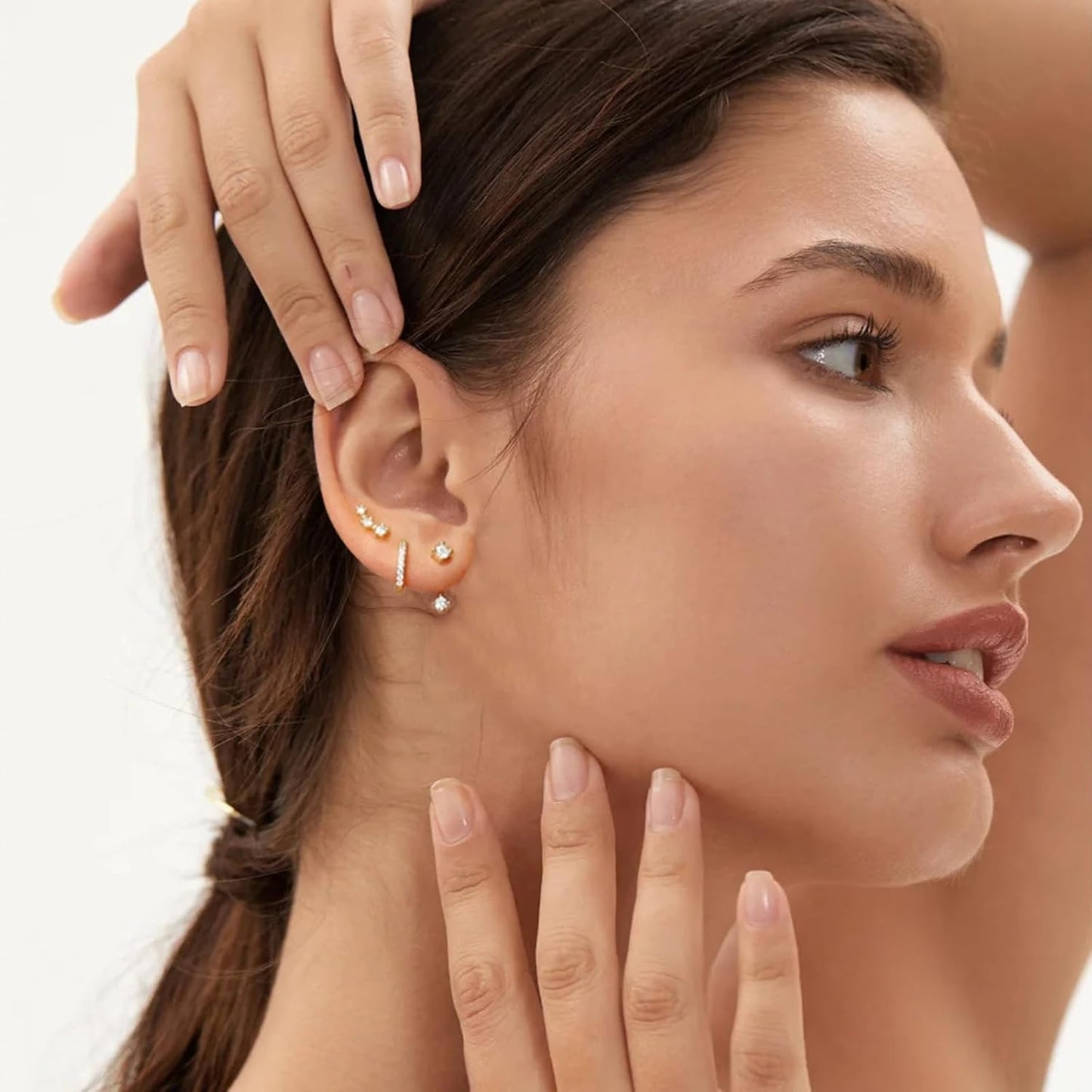 Set de 6 aretes de mujer tipo dormilona chapados en oro de 14 quila...