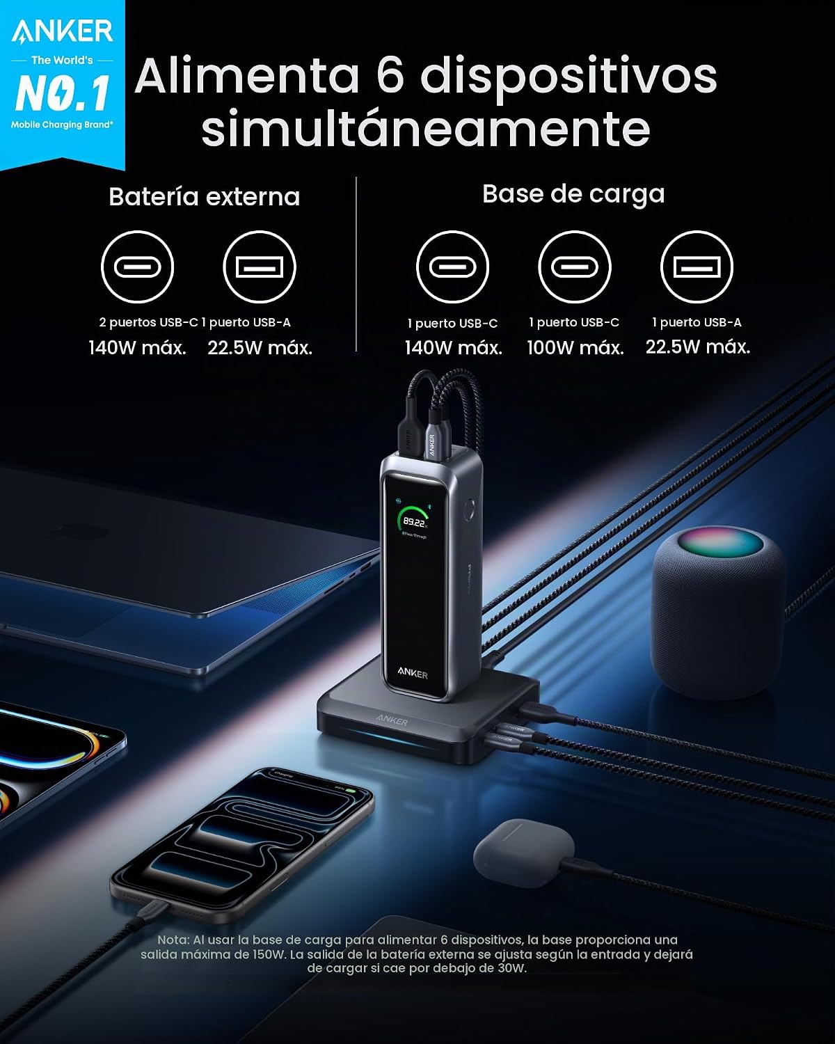 Anker Prime Power Bank y Base de Carga, Cargador Portátil de 20,100...