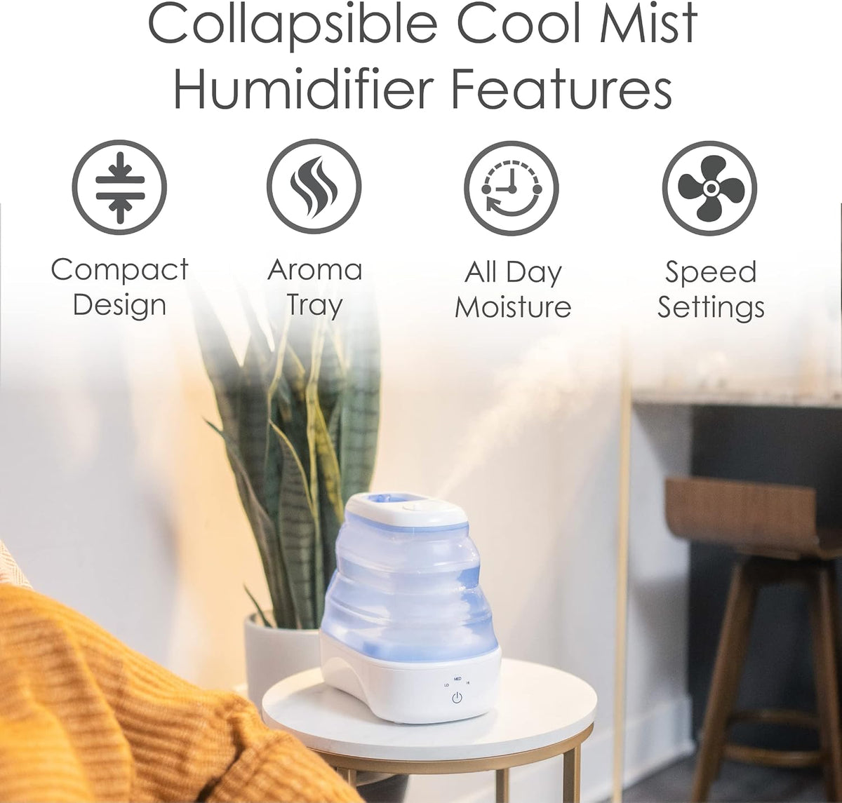 Crane Humidificador plegable de niebla fría para dormitorio y ofici...