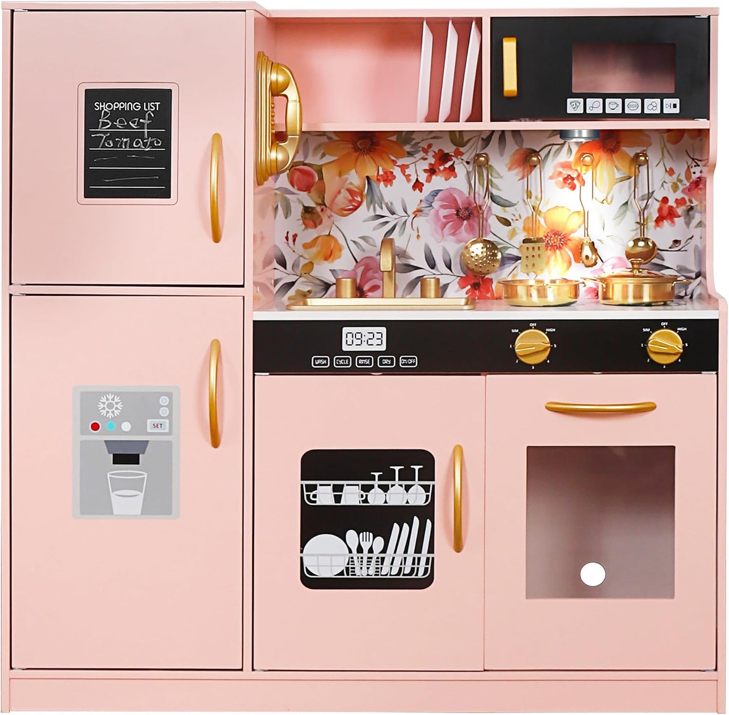 TOUCH US Juego de Cocina de Madera para Niños con Luz, Juego de Coc...