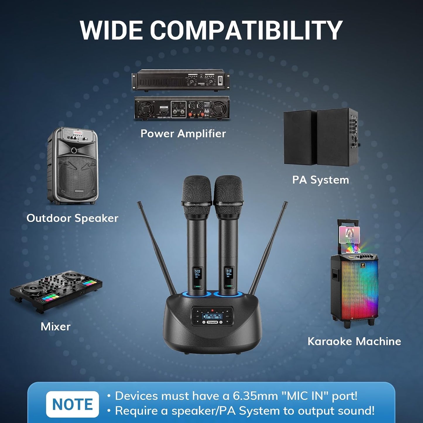 TONOR Micrófonos inalámbricos Bluetooth, sistema de micrófono inalá...