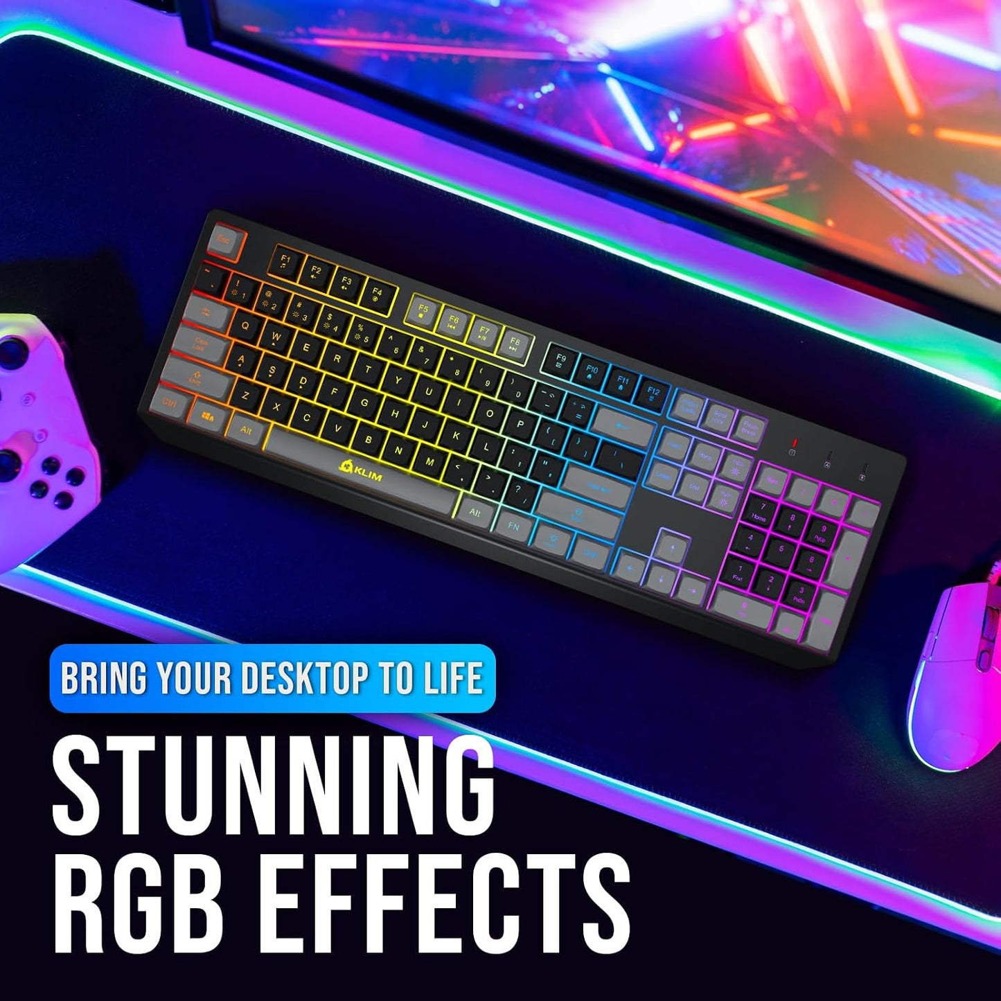 Teclado inalámbrico KLIM Chroma \u2013 RGB retroiluminado para jueg...