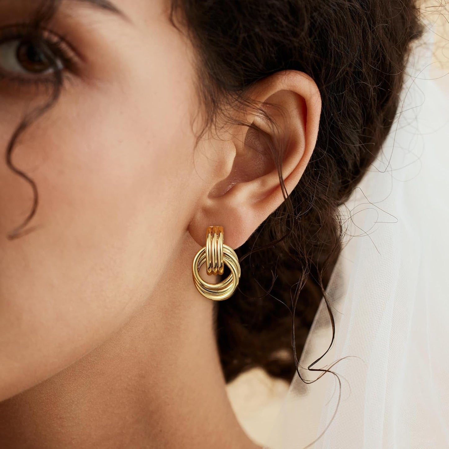 SHERLOVE Pendientes de nudo chapados en oro de moda para mujer, are...