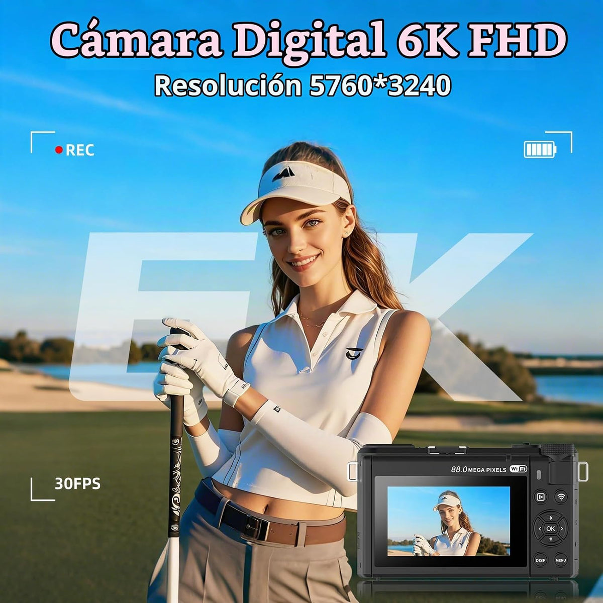 Ourlife Cámara digital de 88 MP 6K, cámaras WiFi para fotografía, c...