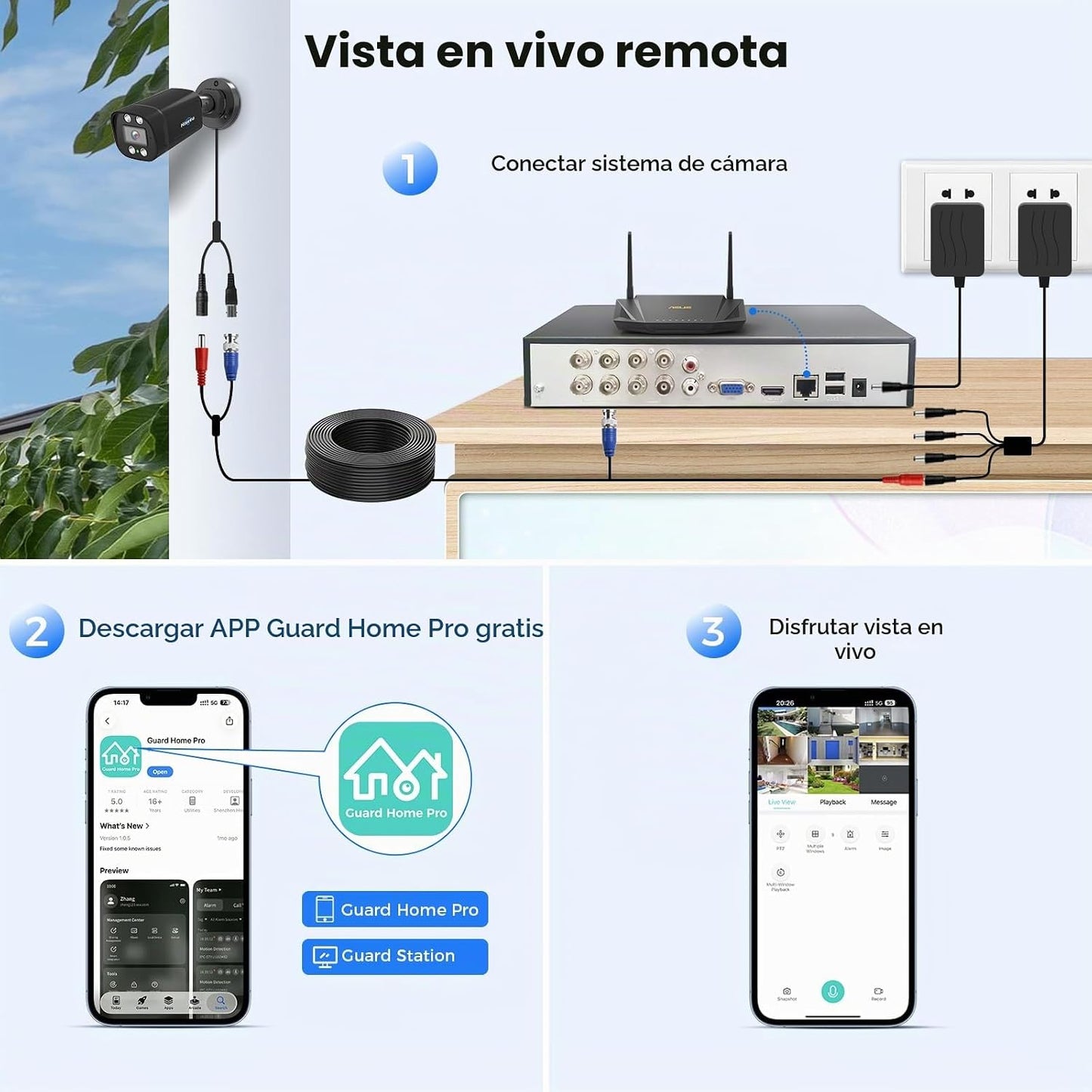 Hiseeu Sistema de cámara de seguridad para exteriores con cable 3K...