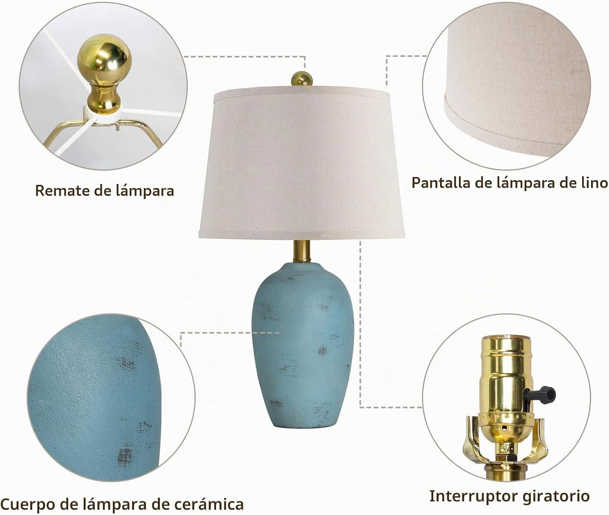 AIEAMPDO - Juego de 2 lámparas de cerámica de granja de 21''...