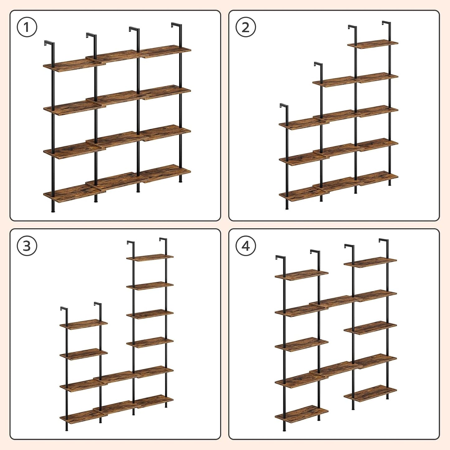 Hoobro Estantería de escalera DIY, estantería de 6 niveles de mader...