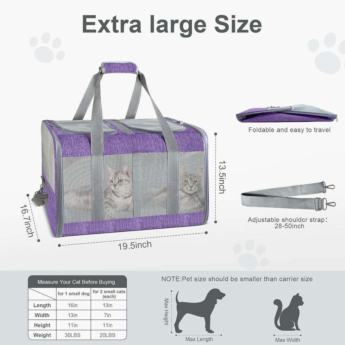 Transportador de gatos de lados suaves para 2 gatos, gris, diseño d...