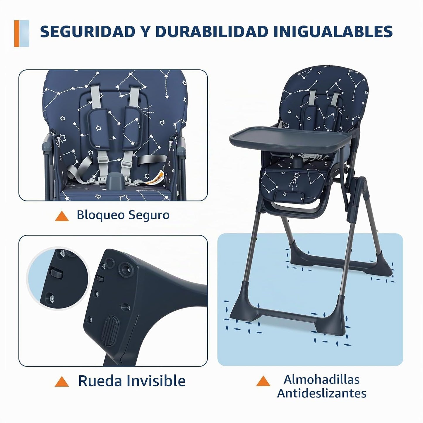 Silla alta para bebé, sillas de alimentación plegables para bebés y...