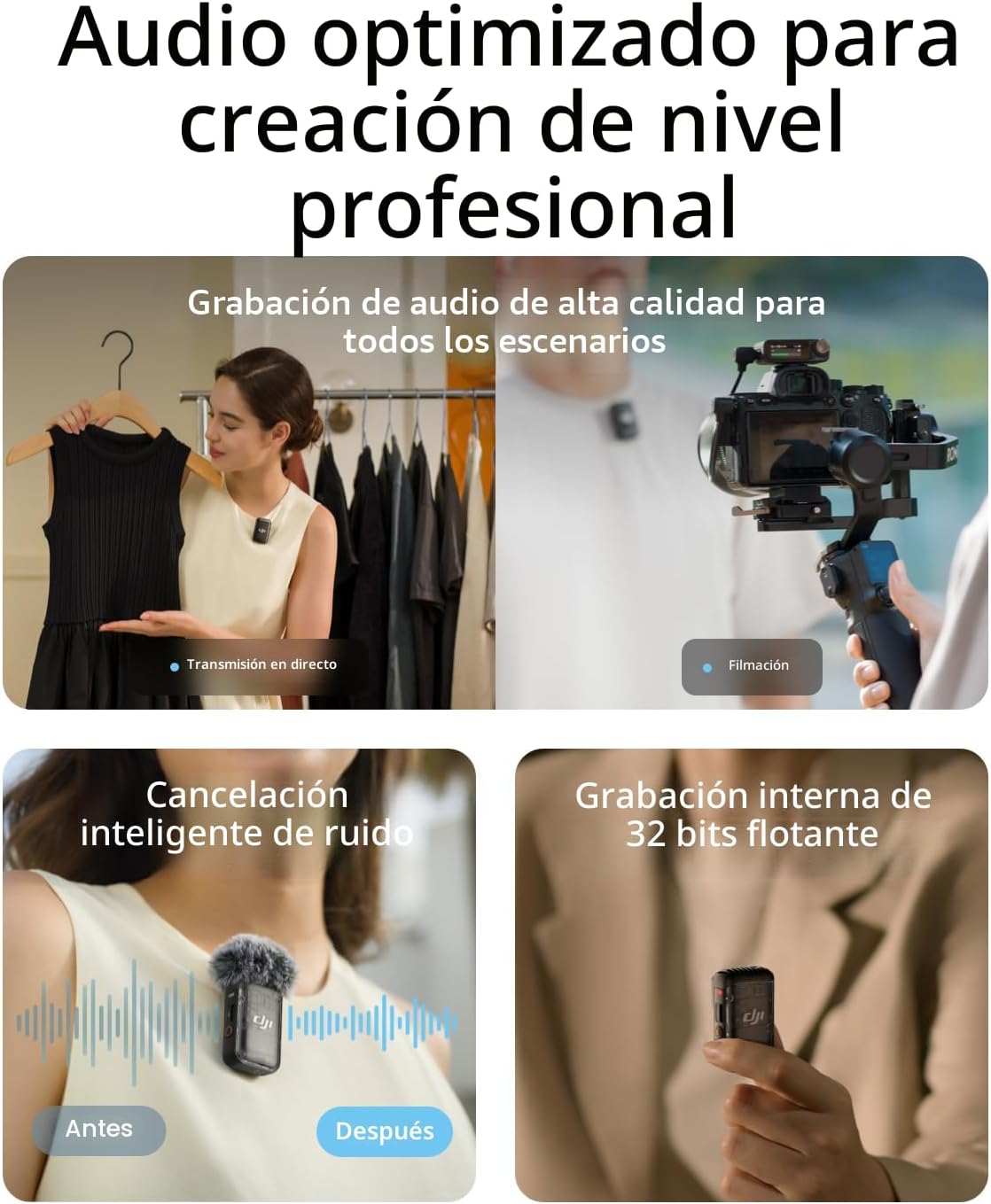 DJI Mic 2 (2 TX + 1 RX + estuche de carga), micrófono inalámbrico t...