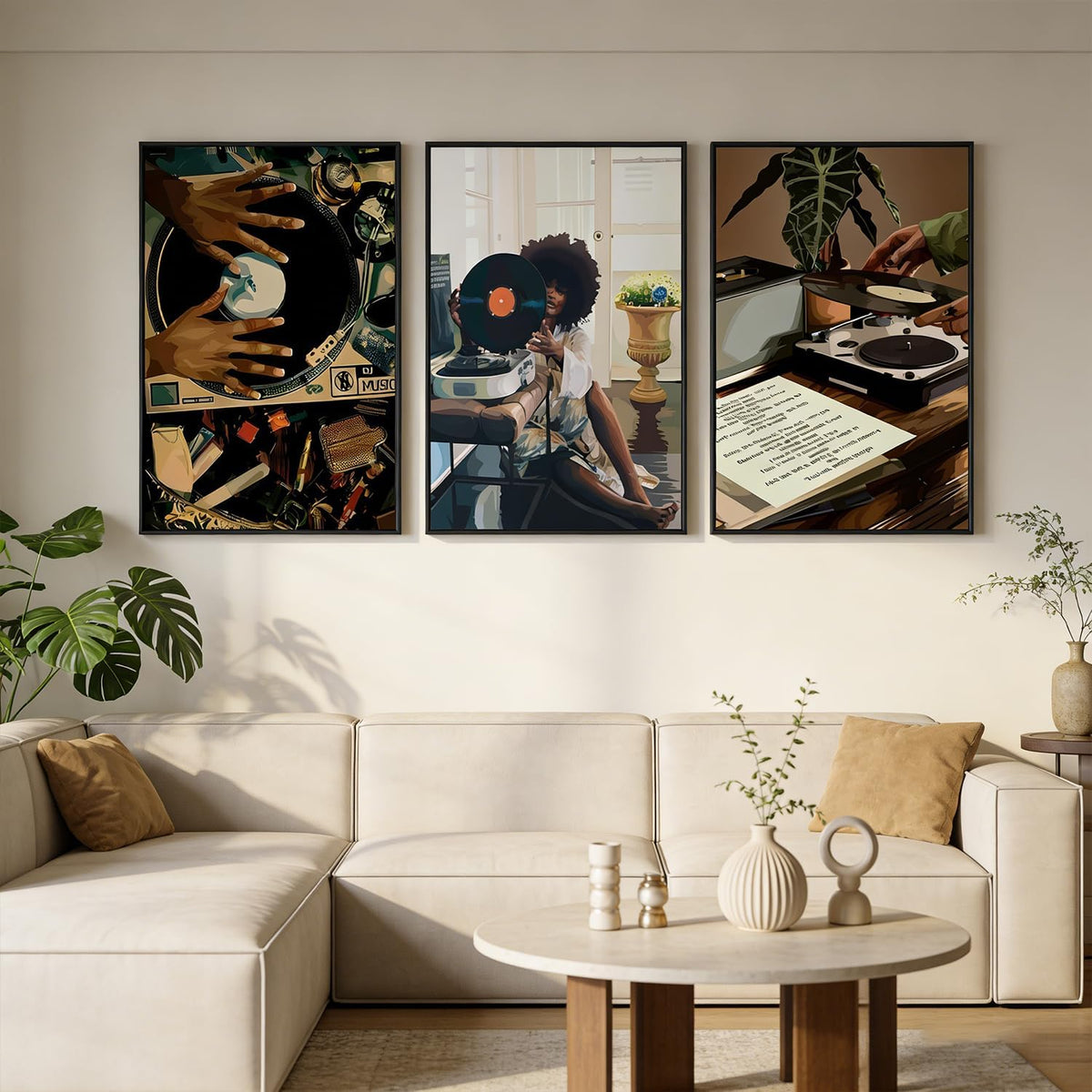 3 piezas de arte de pared en lienzo de niña negra moderna, pintura...