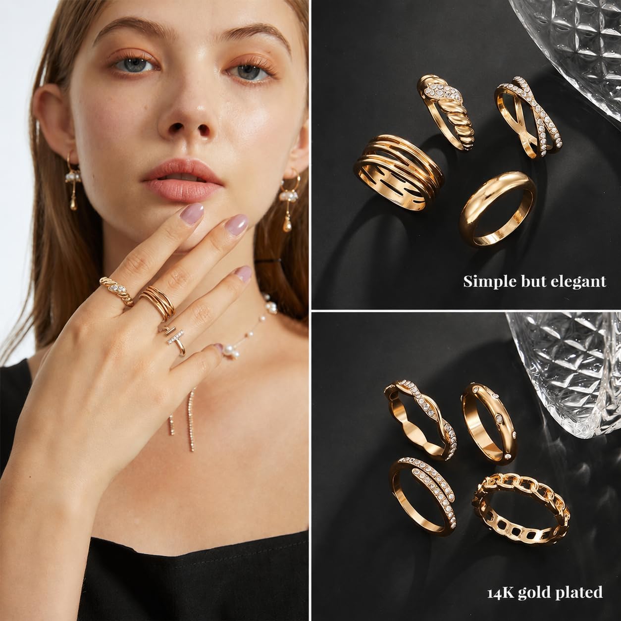 KISS WIFE Anillos apilables de oro para mujer, delicado juego de an...