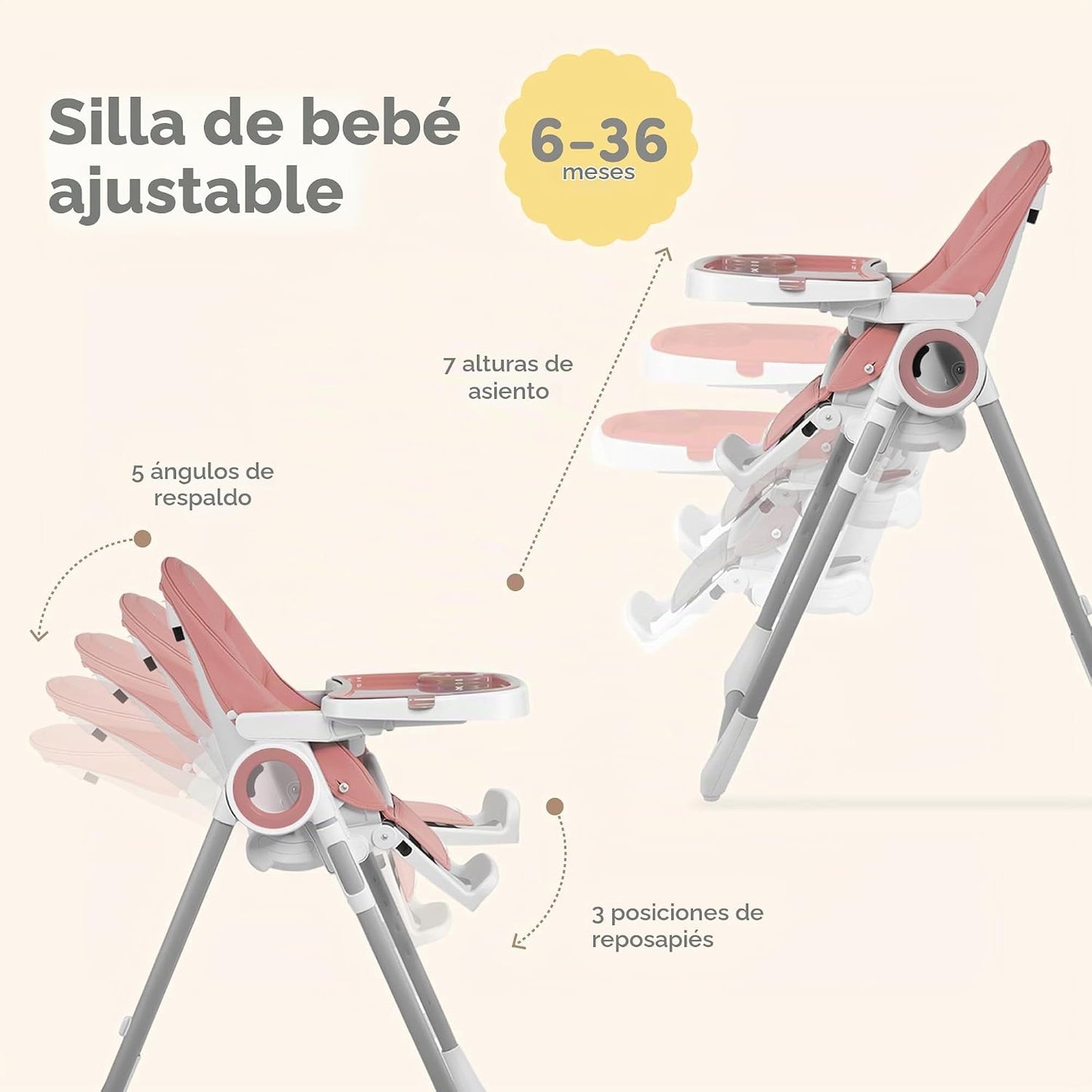 Silla Alta para Bebé Sweety Fox Ajustable a 7 Alturas Diferentes -...