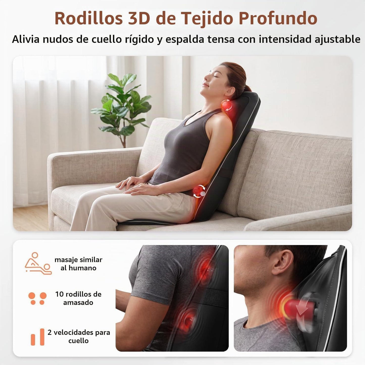 Mynt Shiatsu Masajeador de cuello y espalda con calor, masajeador d...