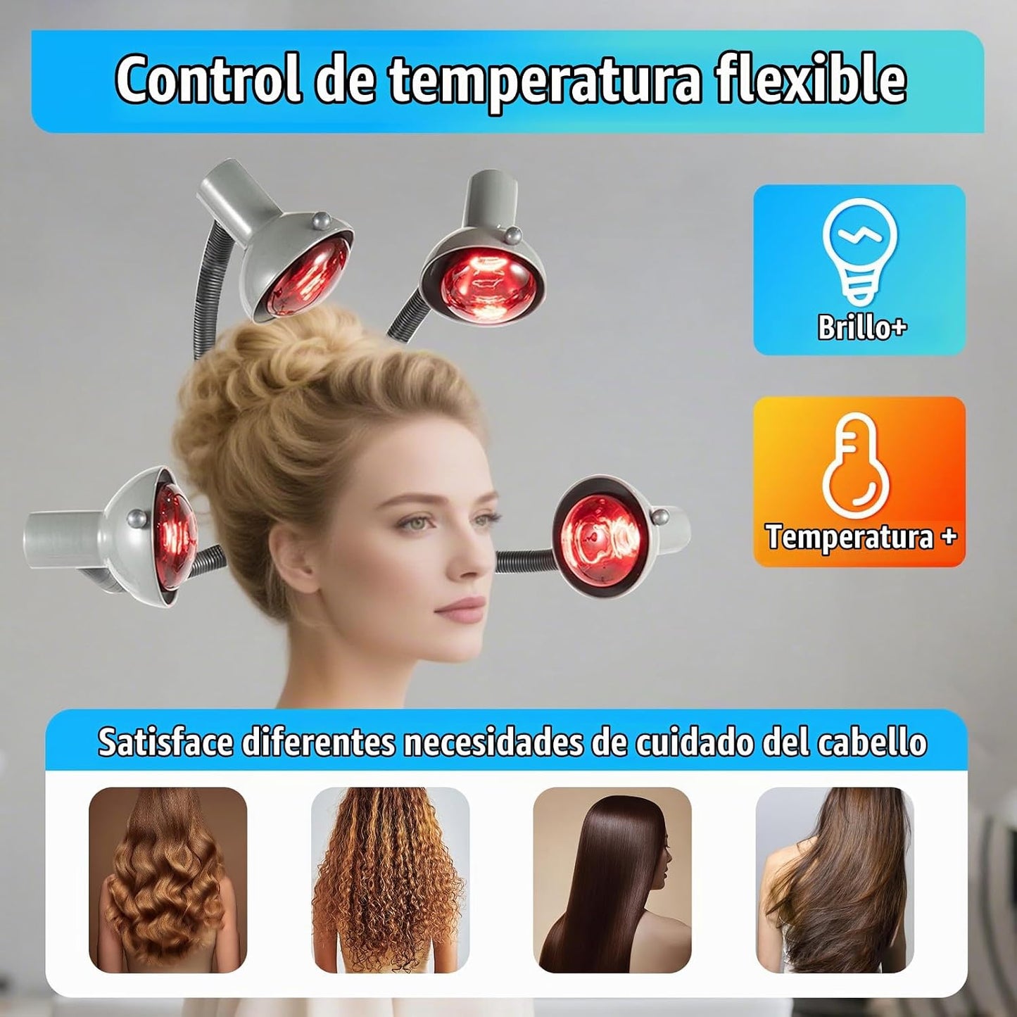 Secador de pelo con capucha de 750 W con 5 lámparas infrarrojas, va...