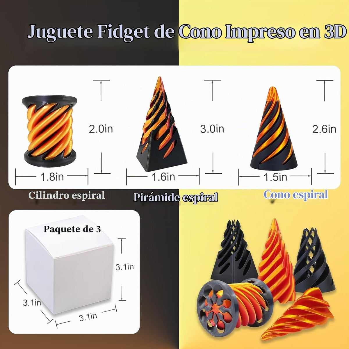 3 piezas de escultura de pirámide imposible impresa en 3D, juguete...
