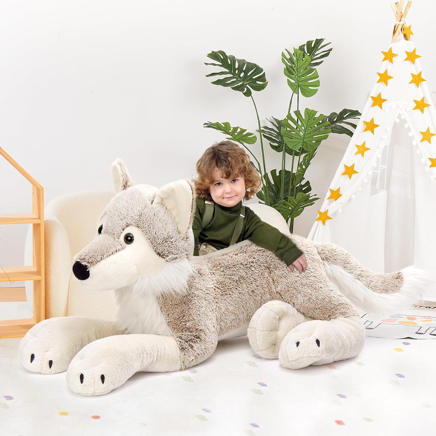 MaoGoLan Animal de peluche grande de lobo para niño, peluche de lob...