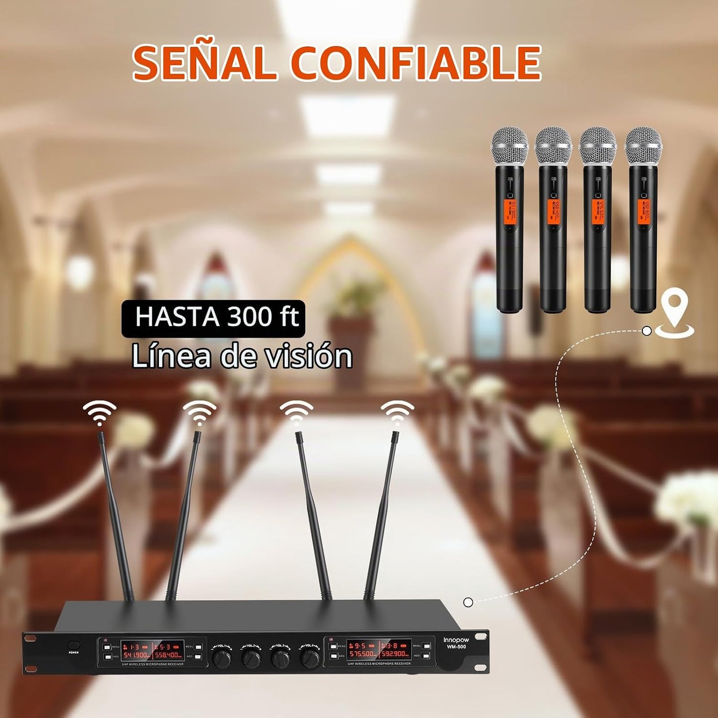 Innopow Sistema de micrófonos inalámbricos de 4 canales, set de mic...