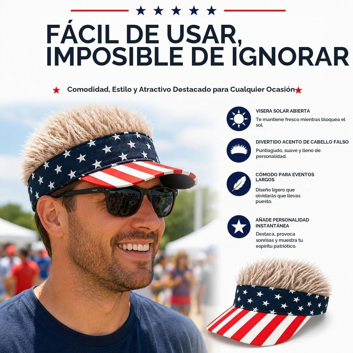 Gorra con visera para hombre con cabello falso, gorra con cabello p...