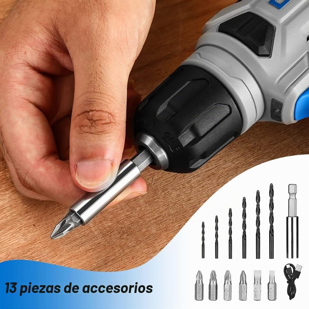 DEKOPRO Juego de taladro inalámbrico de 8 V, taladro eléctrico con...