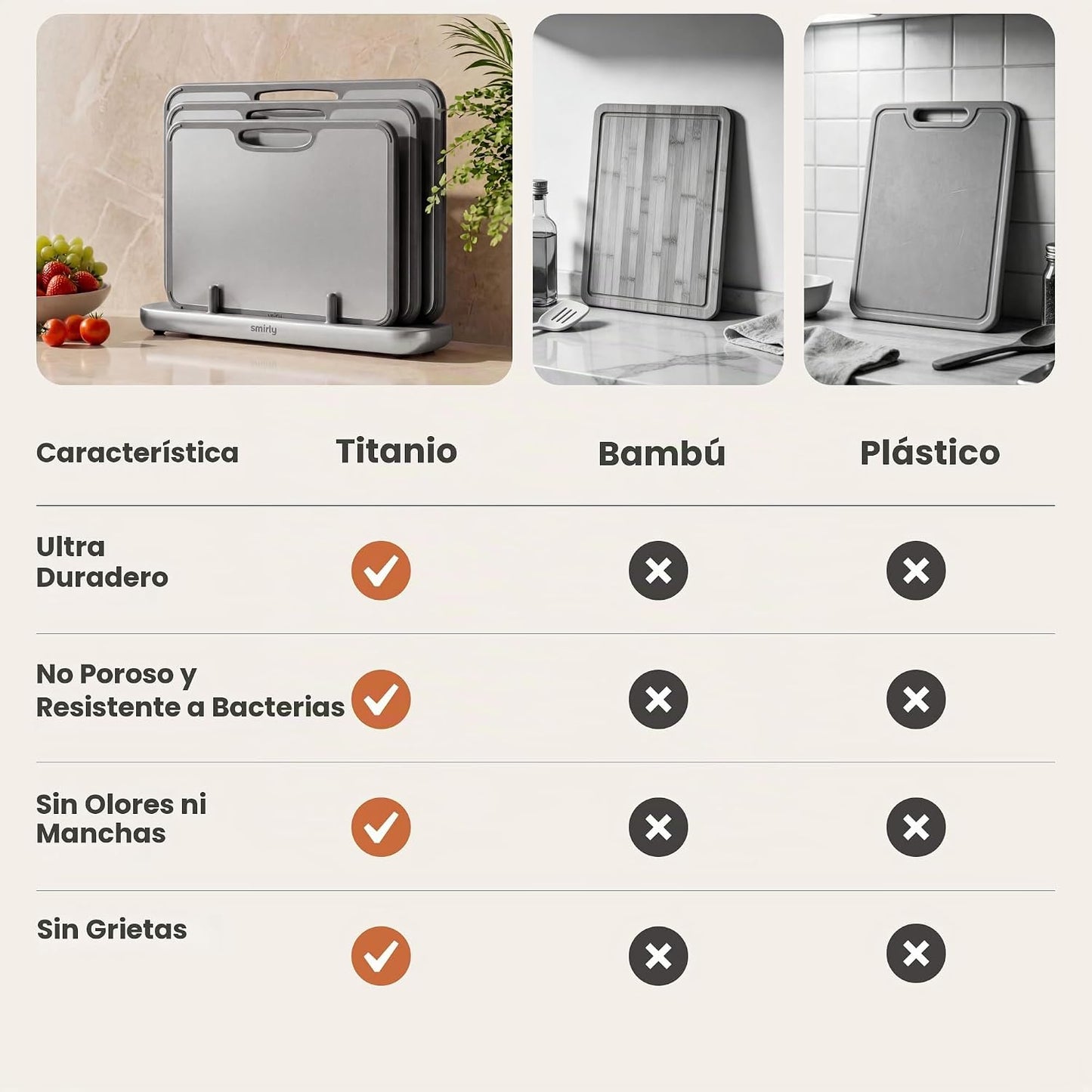 SMIRLY Tabla de cortar de titanio para cocina, juego de tablas de c...
