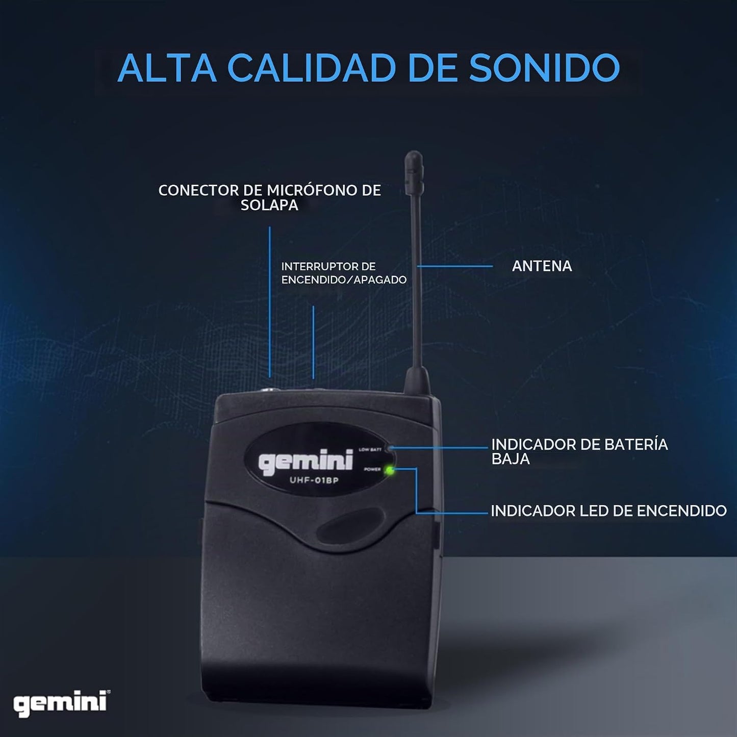 Gemini Auriculares UHF de doble canal y sistema de micrófono de sol...