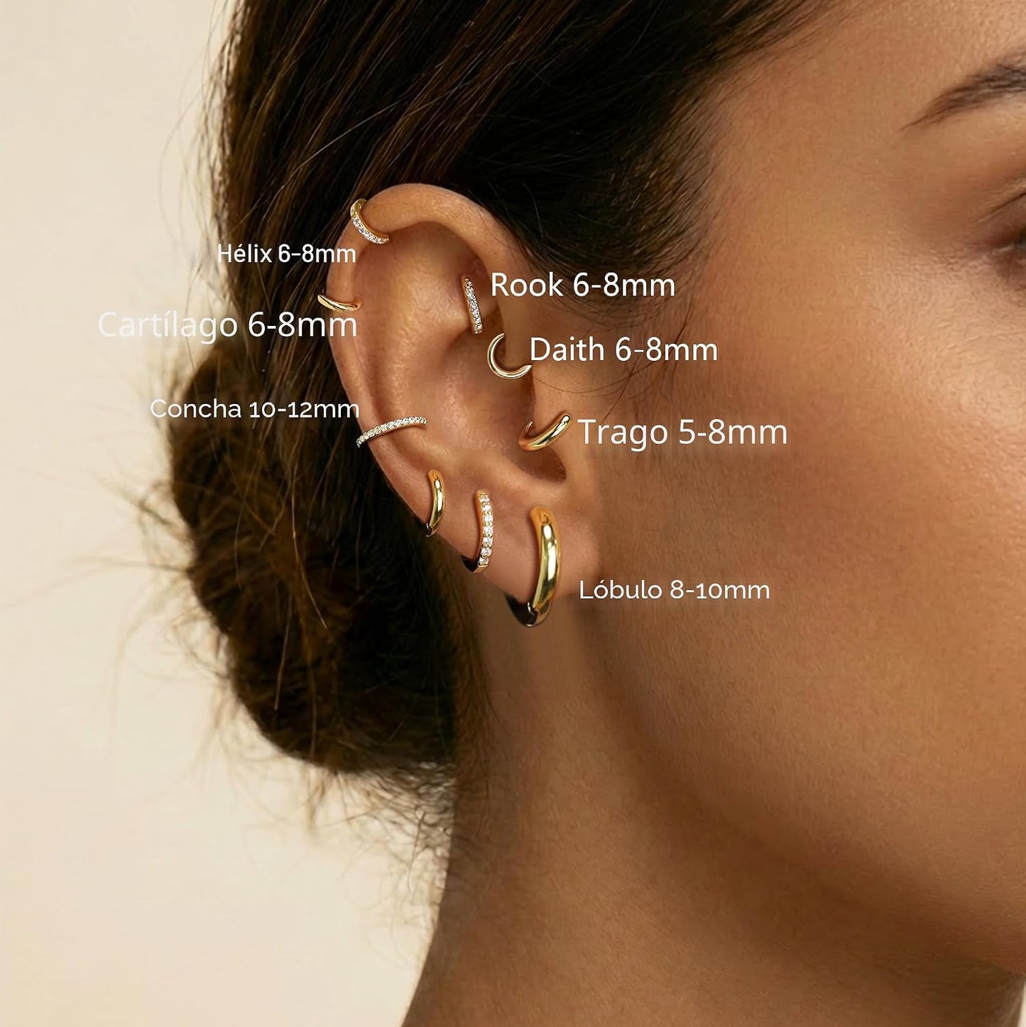 Maxcate Juego de 4 pares de aretes pequeños de aro de oro para muje...
