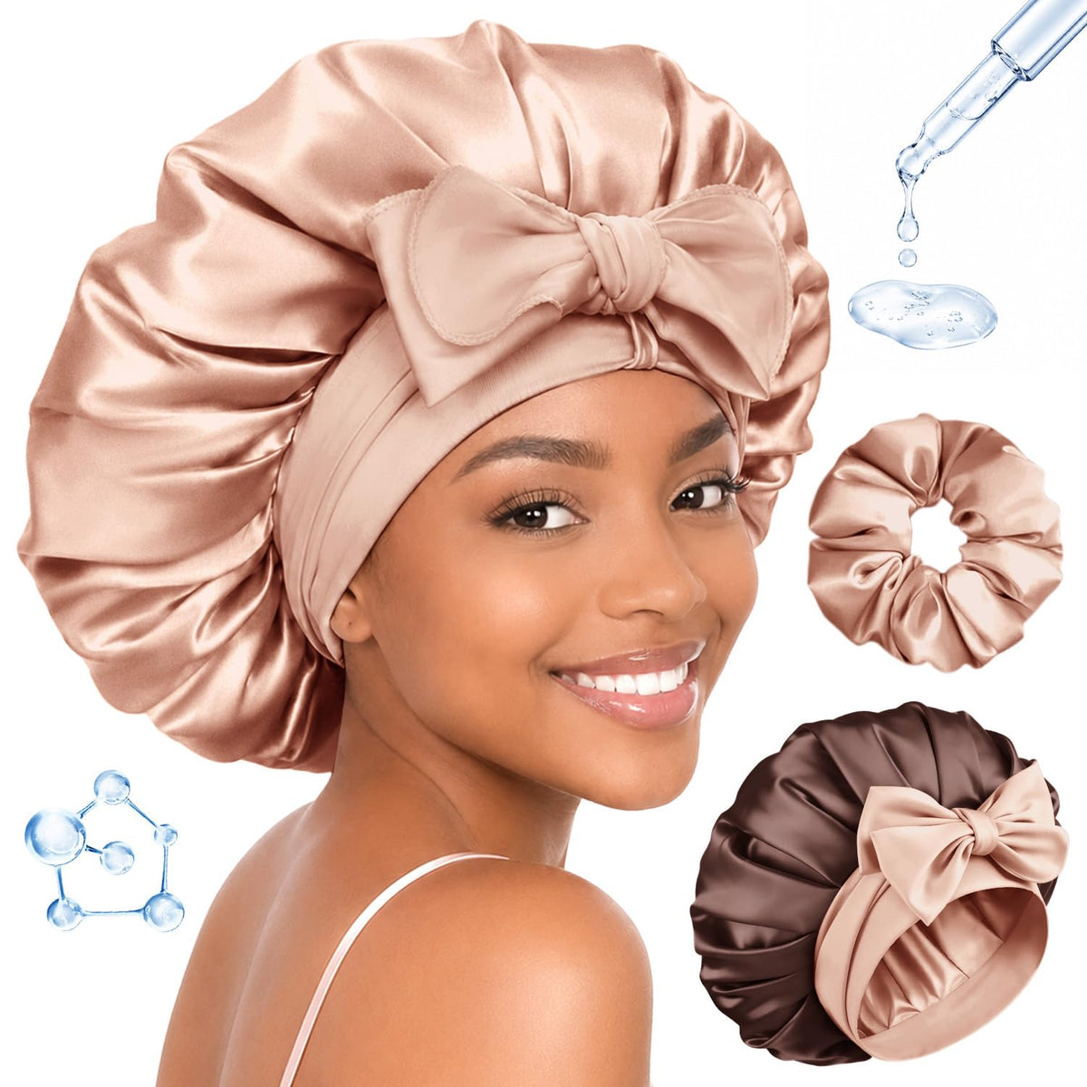 BONNET QUEEN Gorro de seda para mujeres durmiendo, ácido hialurónic...