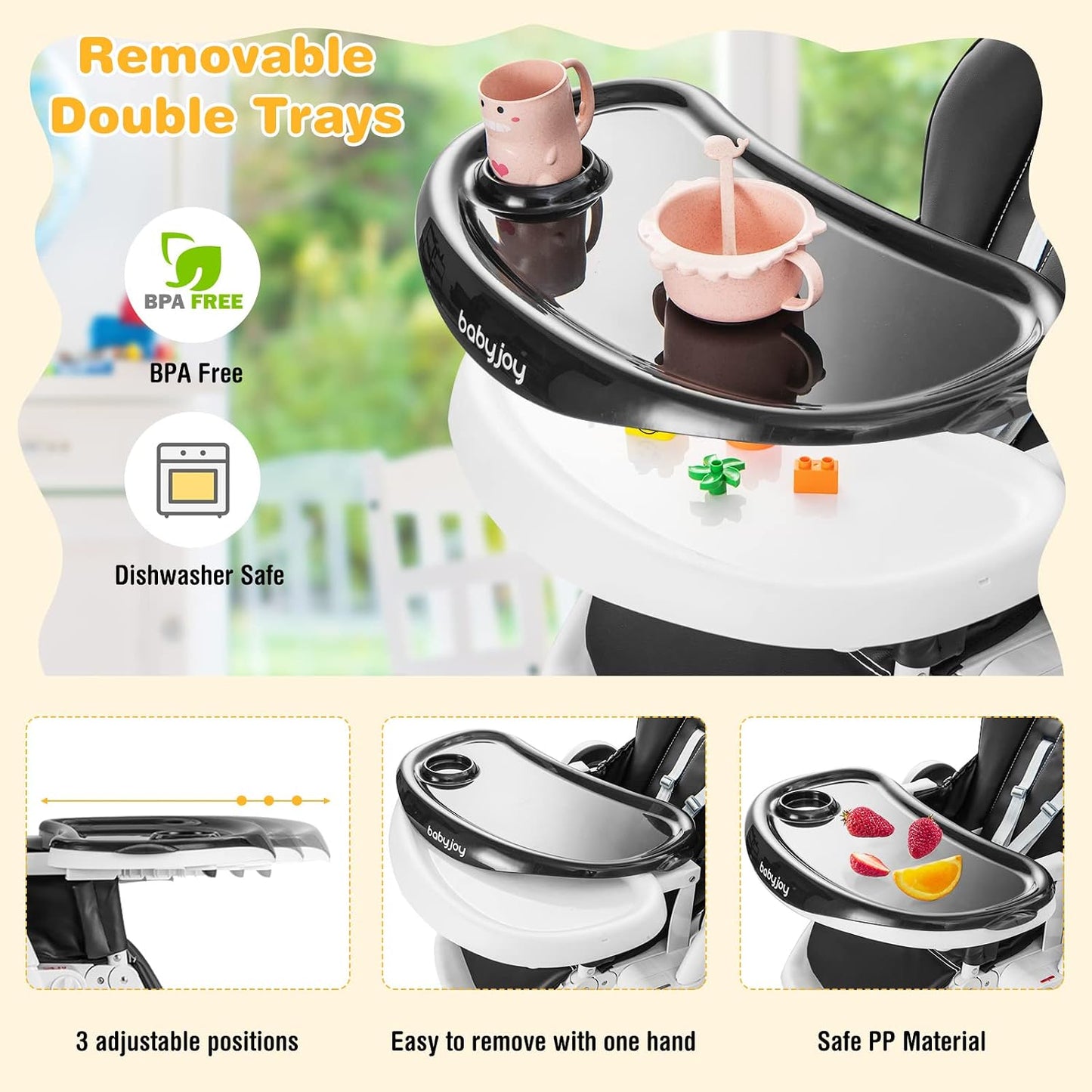 BABY JOY Silla alta para bebés y niños pequeños, silla alta plegabl...