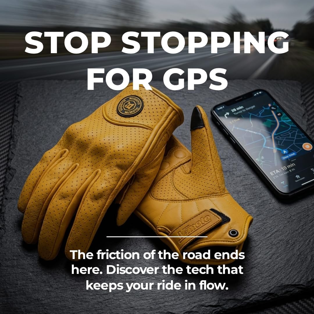 mjmoto Guantes clásicos de cuero de cabra para motocicleta, pantall...