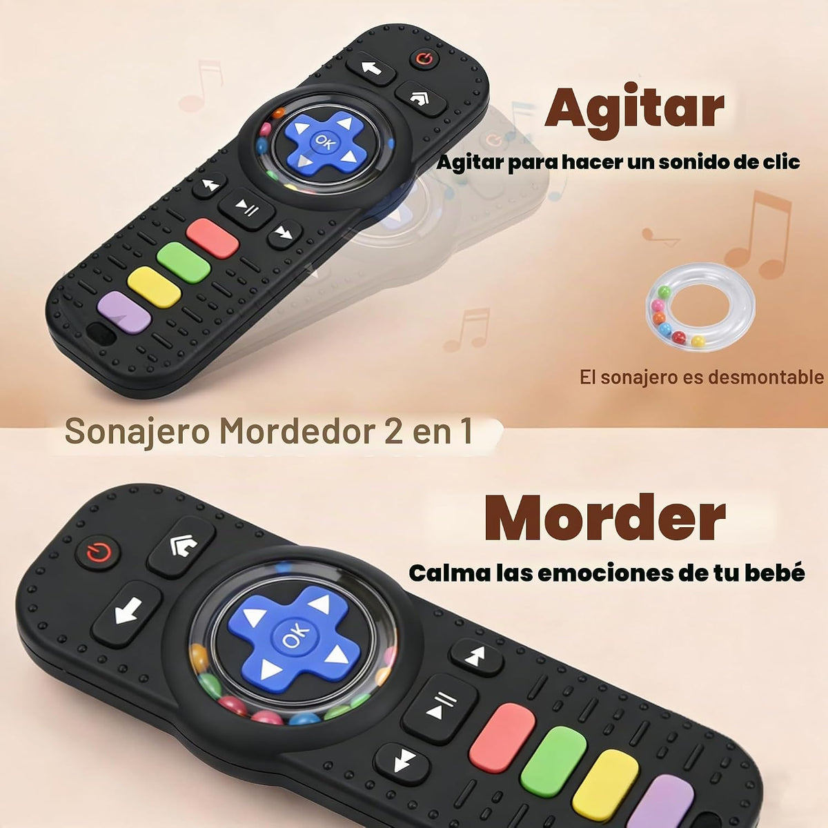 Paquete de 2 juguetes de dentición para bebés de 3 a 6 meses, morde...
