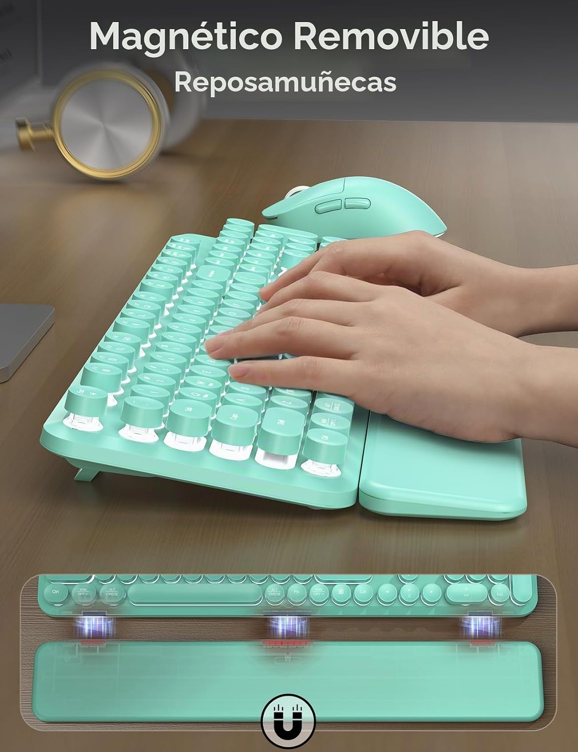 Teclado inalámbrico y mouse retroiluminados, teclado de máquina de...