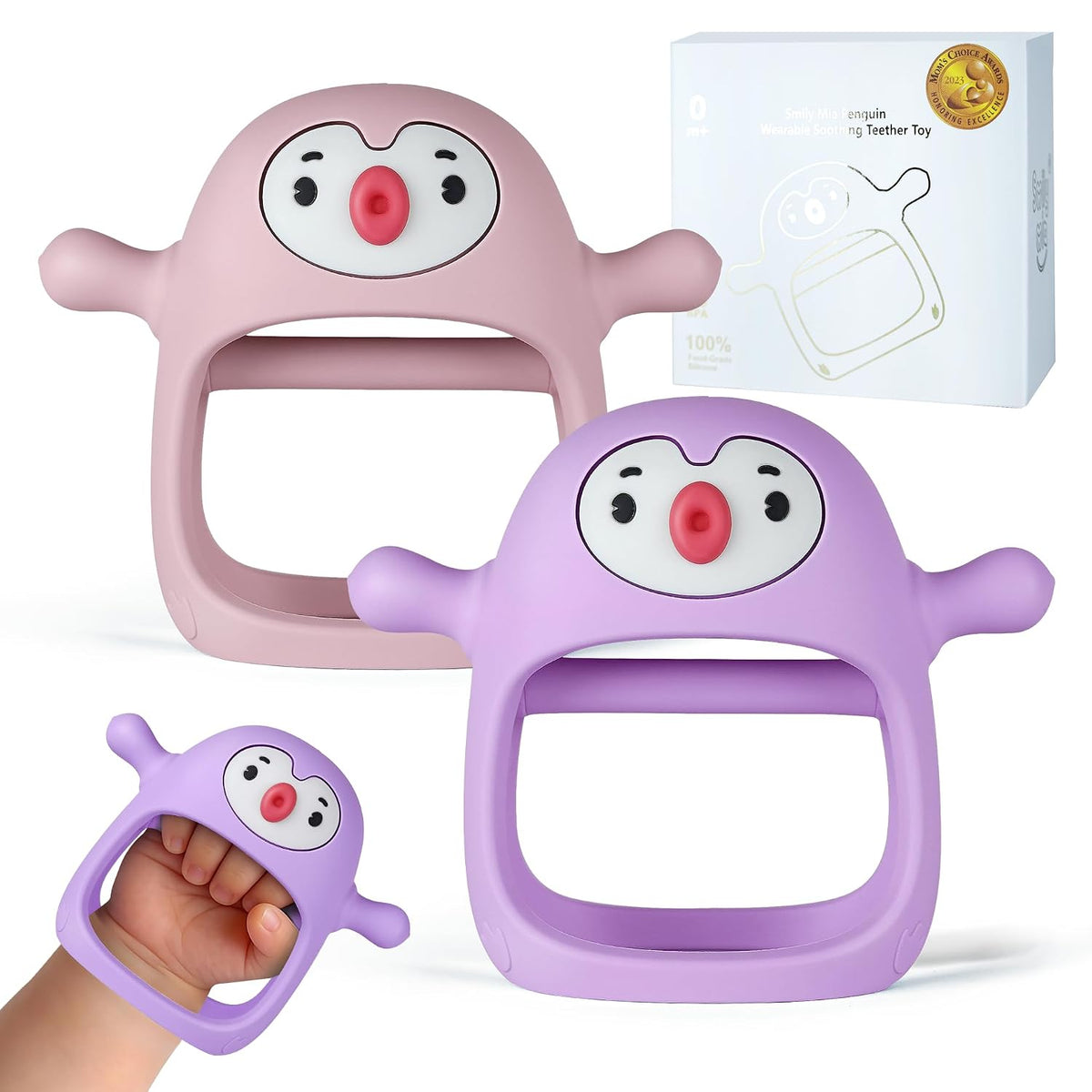Smily Mia Paquete de 2 mordedores de pingüino para bebés de 0-6 mes...