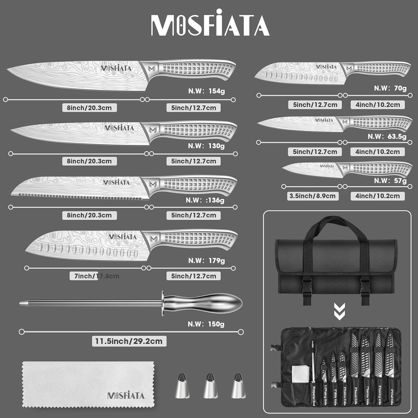 MOSFiATA Juego de cuchillos de cocina, 12 piezas de cuchillos japon...