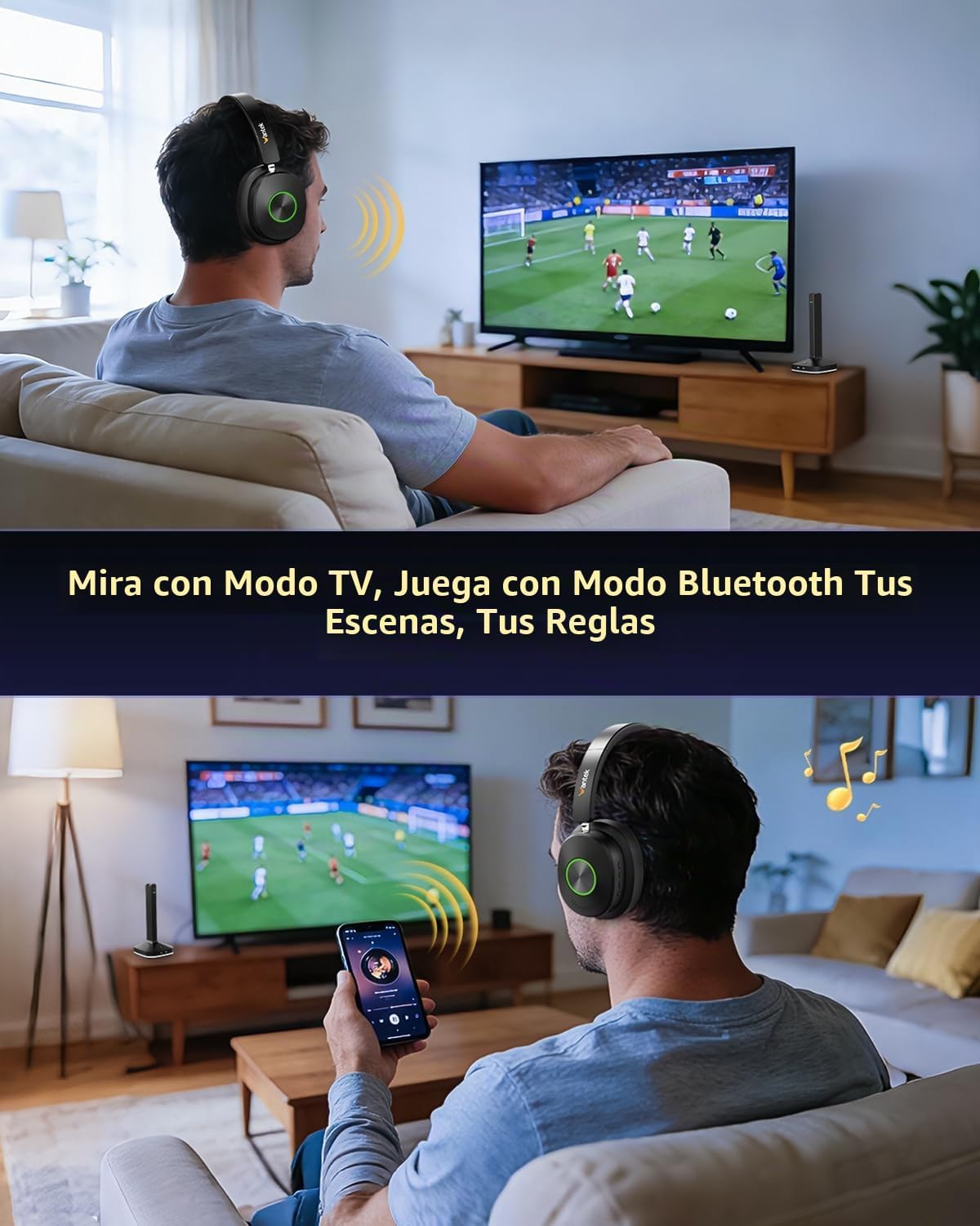 Wantek Auriculares inalámbricos para ver televisión, auriculares in...