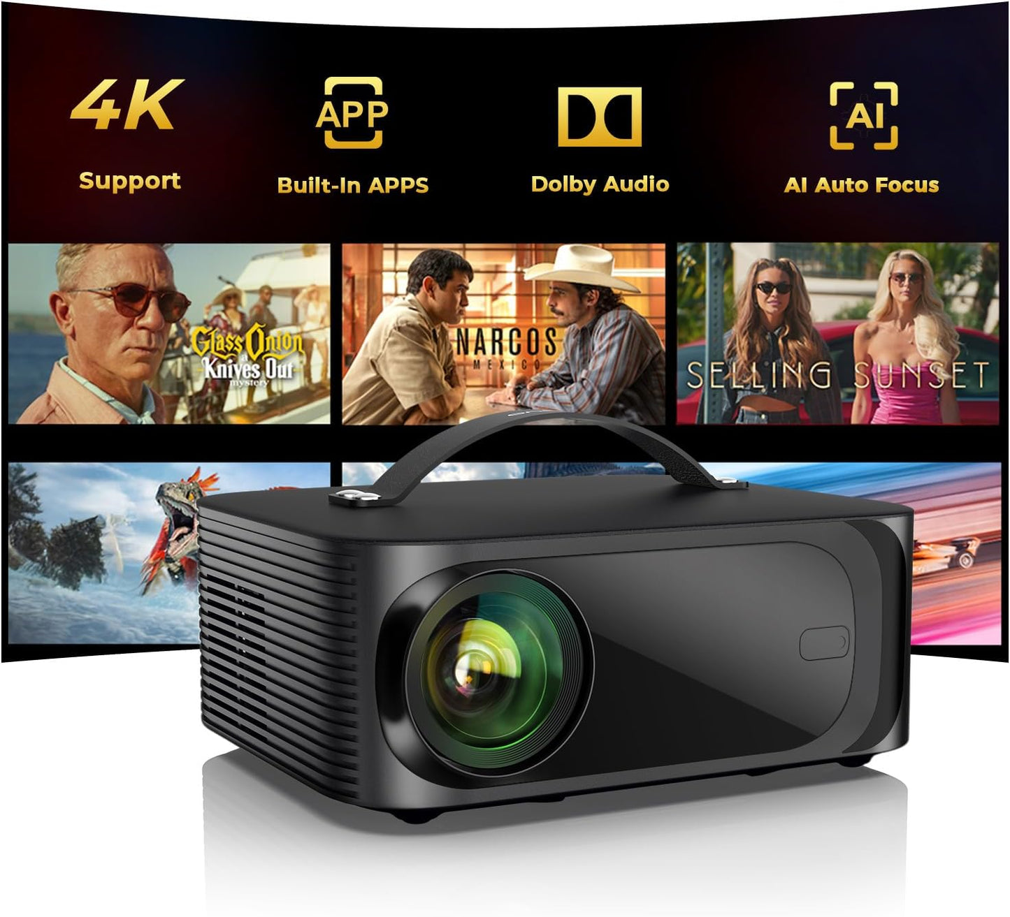 ONOAYO Proyector para exteriores 4K con enfoque automático AI, audi...