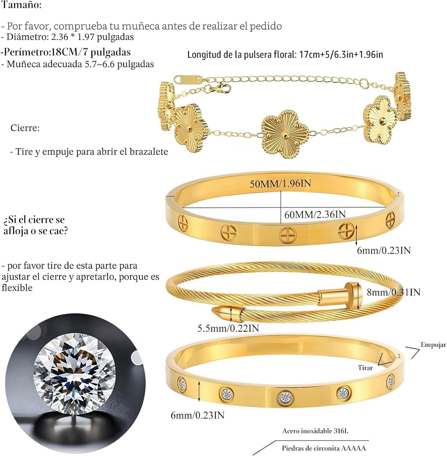 Ntutrxk Pulseras de oro para mujer - 4 piezas\/3 piezas, juego de p...