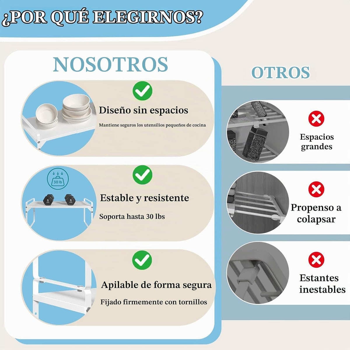Organizadores de estantes de gabinete de cocina de 15.5 a 25.5 pulg...