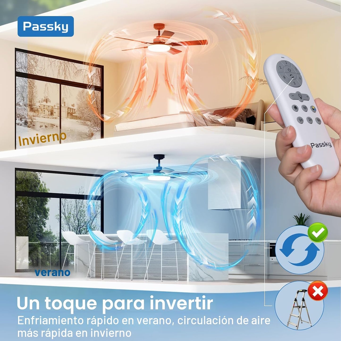 Passky Ventiladores de techo con luces, ventilador de techo elegant...